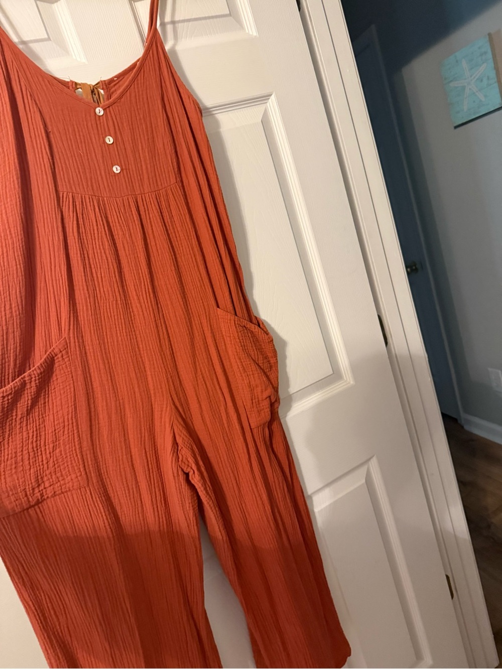 Rust Orange Gauze Jumpsuit with Pockets